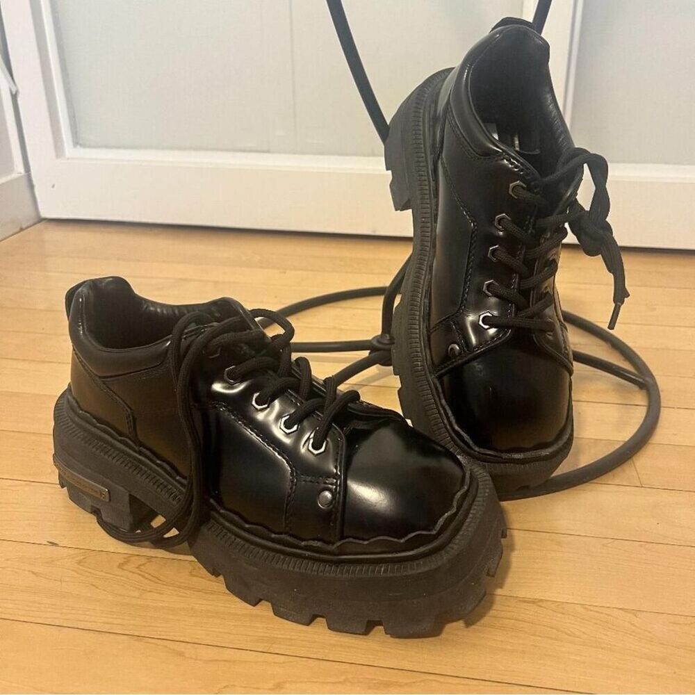 EYTY BLACK LEATHER DETROIT DERBY SHOES SIZE 39